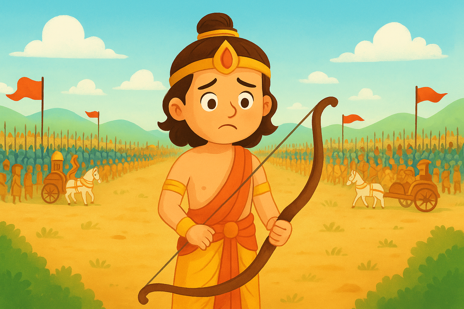  Bhagavad Gita for Kids chapter 1 Kurukshetra battlefield scene with two armies