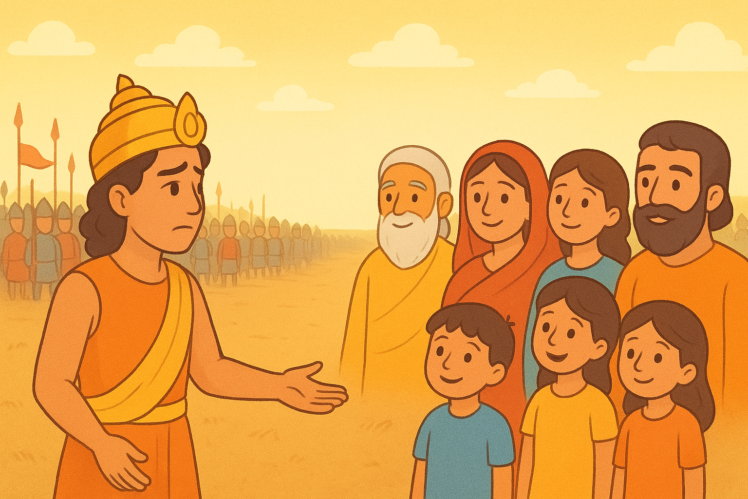 Bhagavad Gita for Kids chapter 1 Arjuna sad and dropping his bow