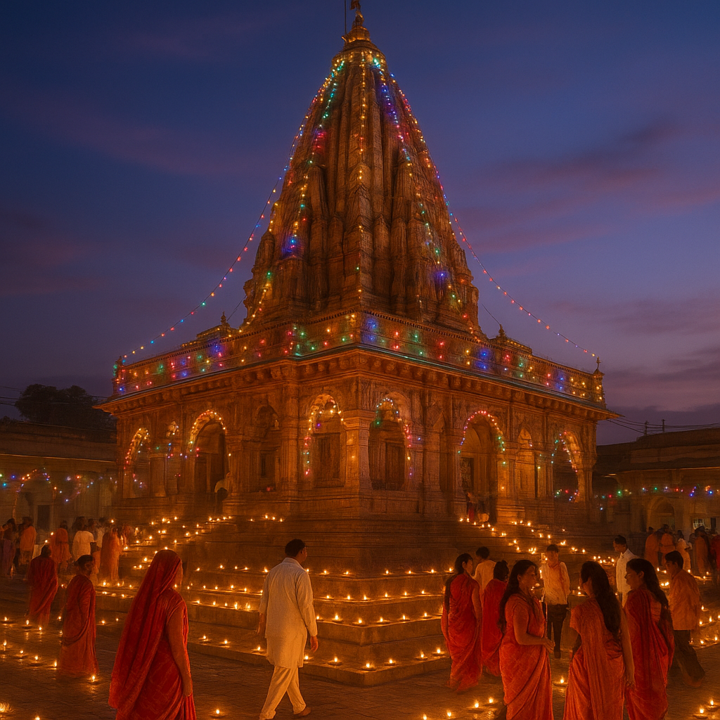 Image placeholder: Mahakaleshwar Temple during Navratri for Durga Mahishasura story for kids