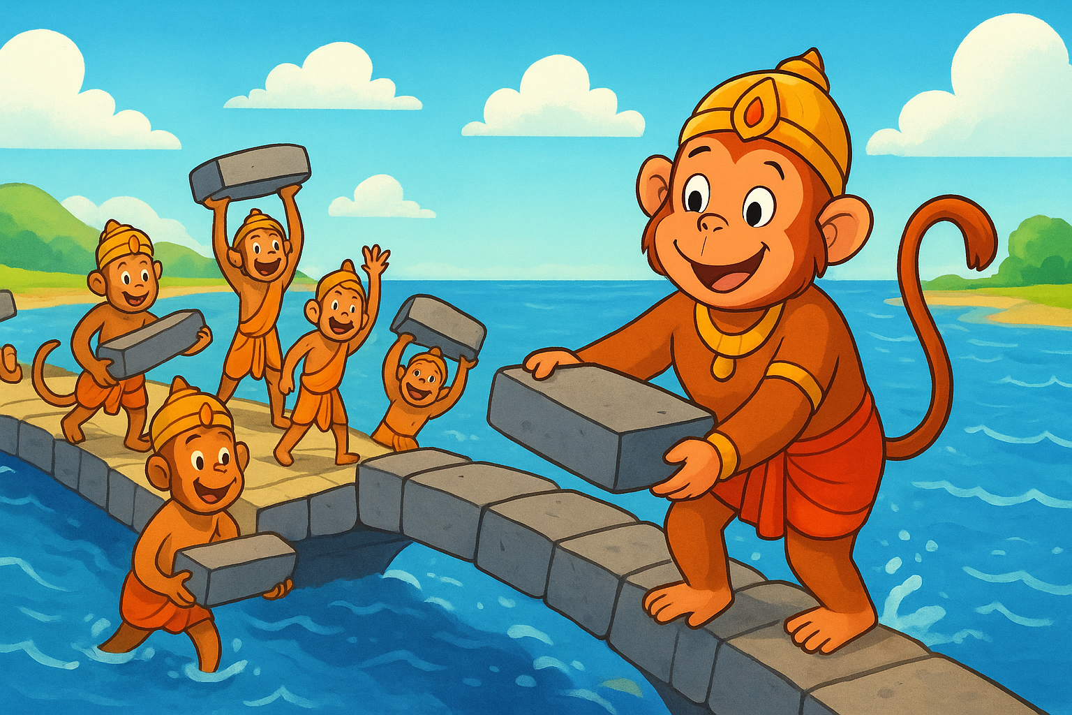 Shri Ram Ravan yudh katha Hanuman and Vanara army building Ram Setu