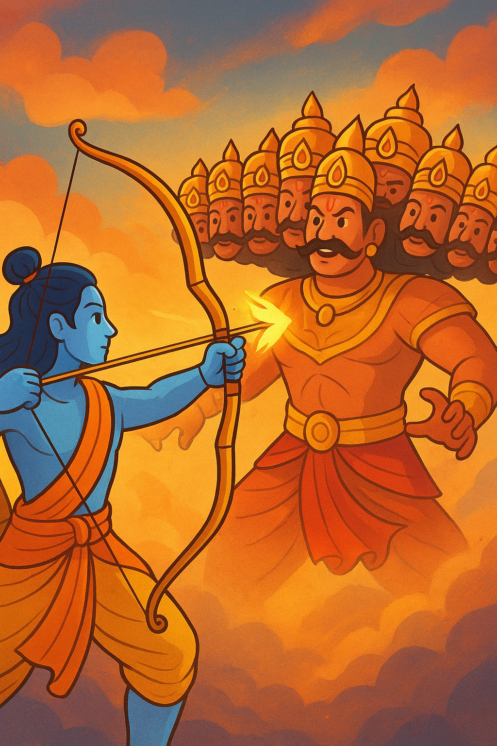 Ram shooting arrow at Ravan illustration