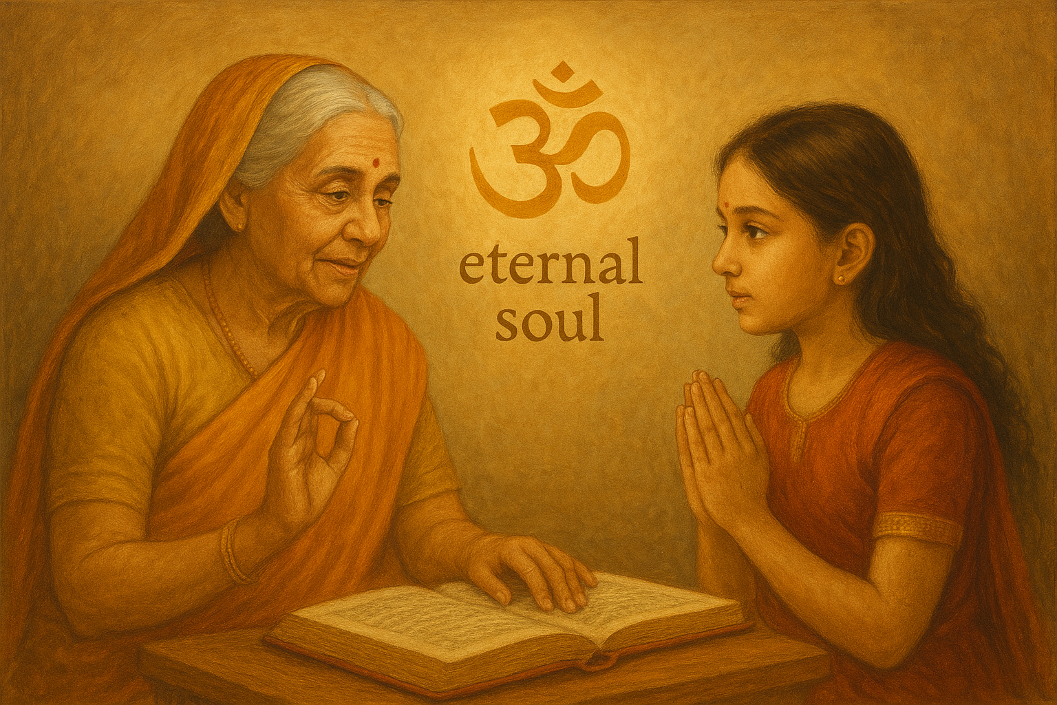 Maya learns about the eternal soul from her grandmother from Bhagavad Gita for Kids Chapter 8