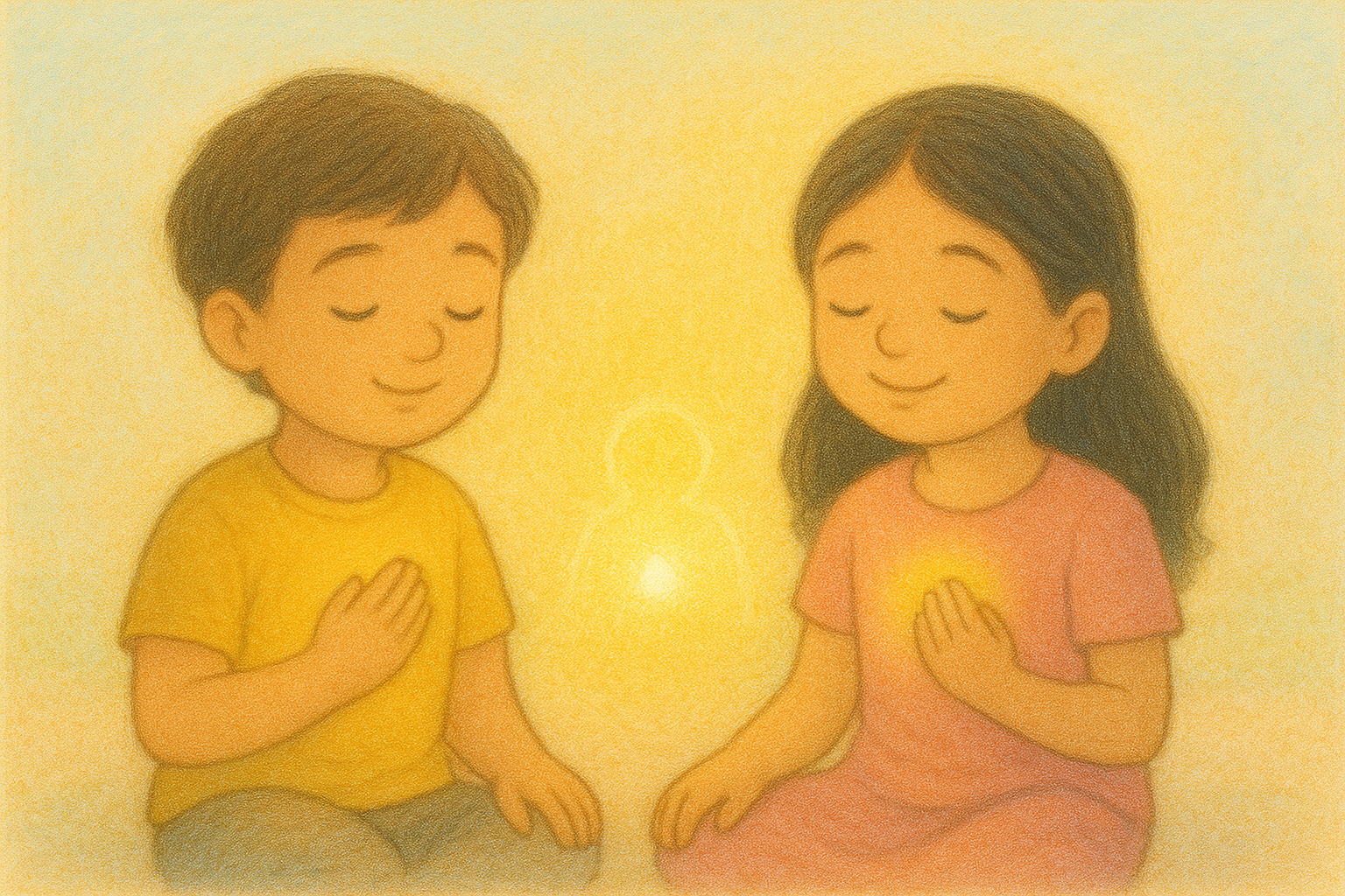 Children imagining golden soul light — final activity image for chapter 13