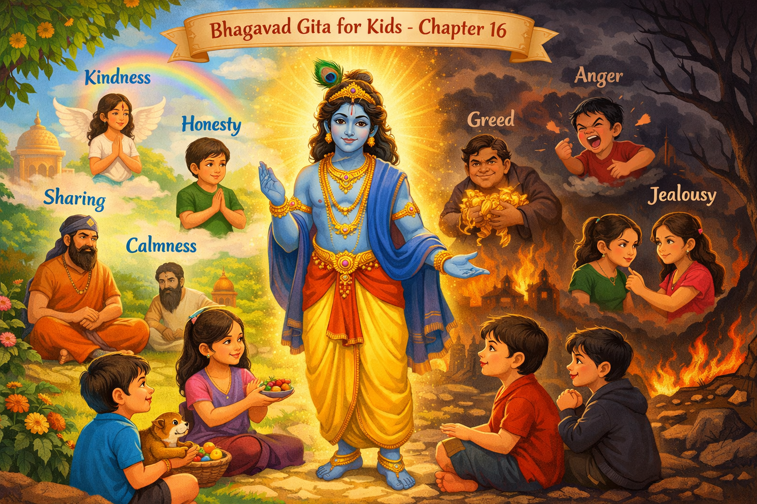 Bhagavad Gita for Kids Chapter 16 divine and demonic qualities explained by Krishna