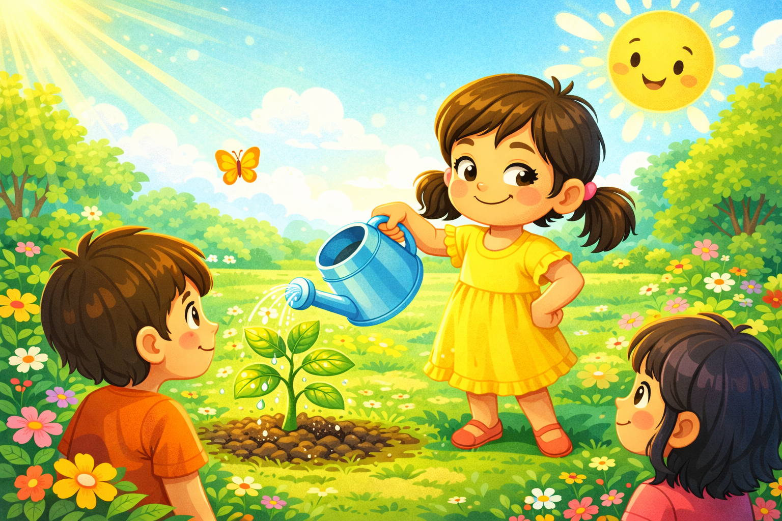 Riya watering plant for praise