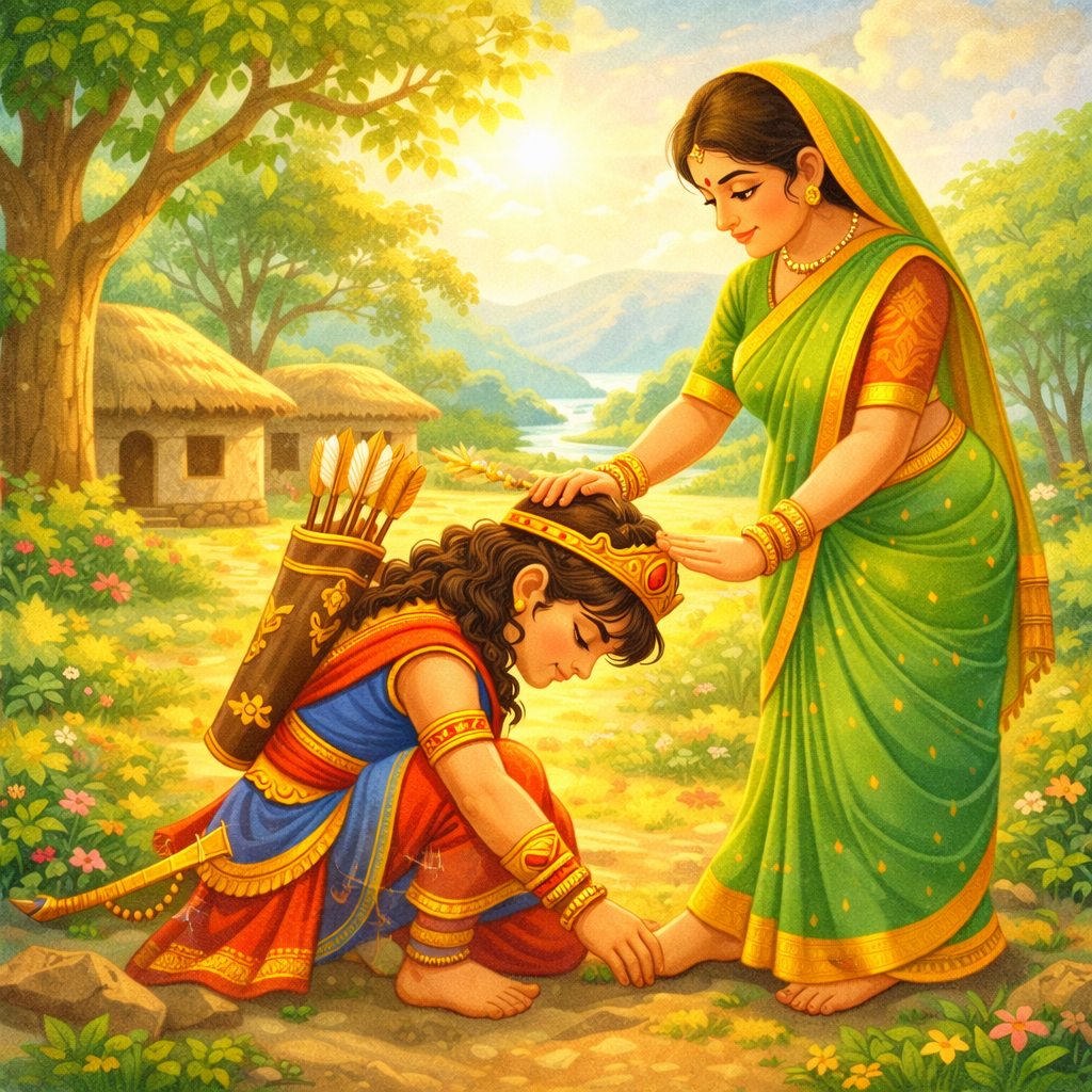 Barbarik promising his mother before war Teen Baan Dhari Barbarik story for kids