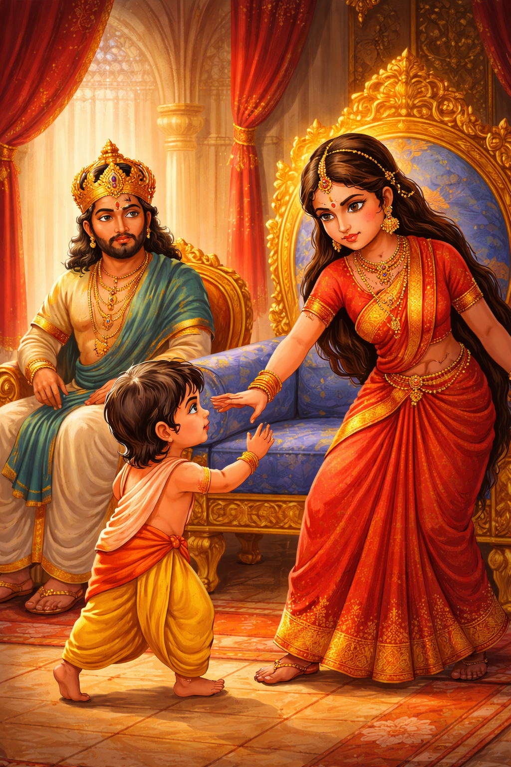 Dhruv story for kids with King Uttanapad, Suniti and Suruchi in royal palace