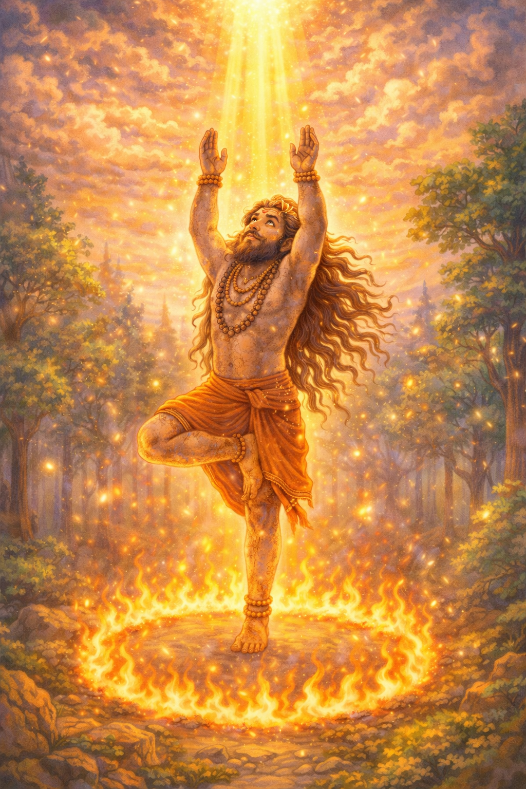 Narasimha Avatar Story for Kids (Part 4)-Hiranyakashipu performing intense penance in forest Hindu mythology art