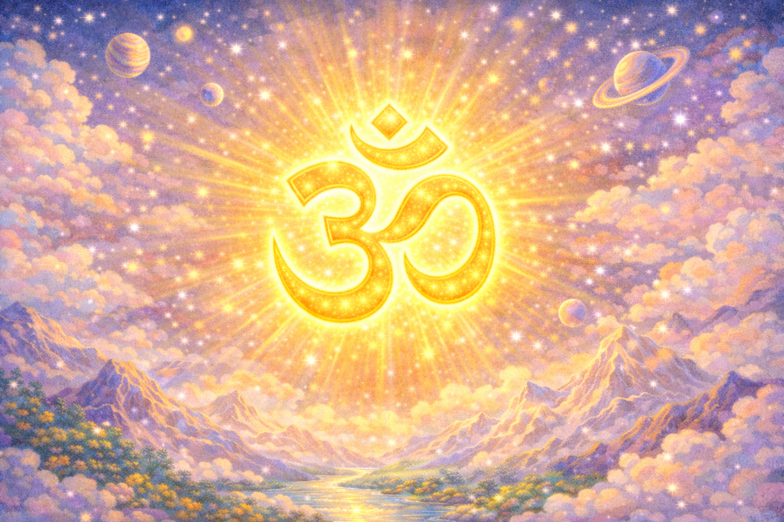 Sacred OM symbol representing Krishna's divine cosmic sound in Bhagavad Gita Chapter 10