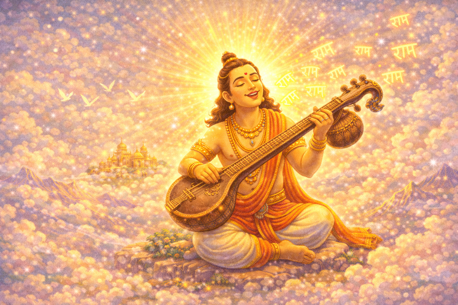 Narada Muni spreading devotion through music