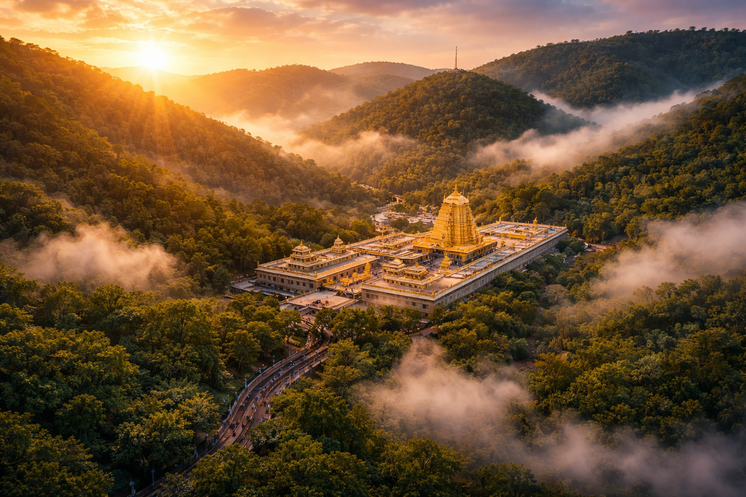 Tirumala hills temple aerial view