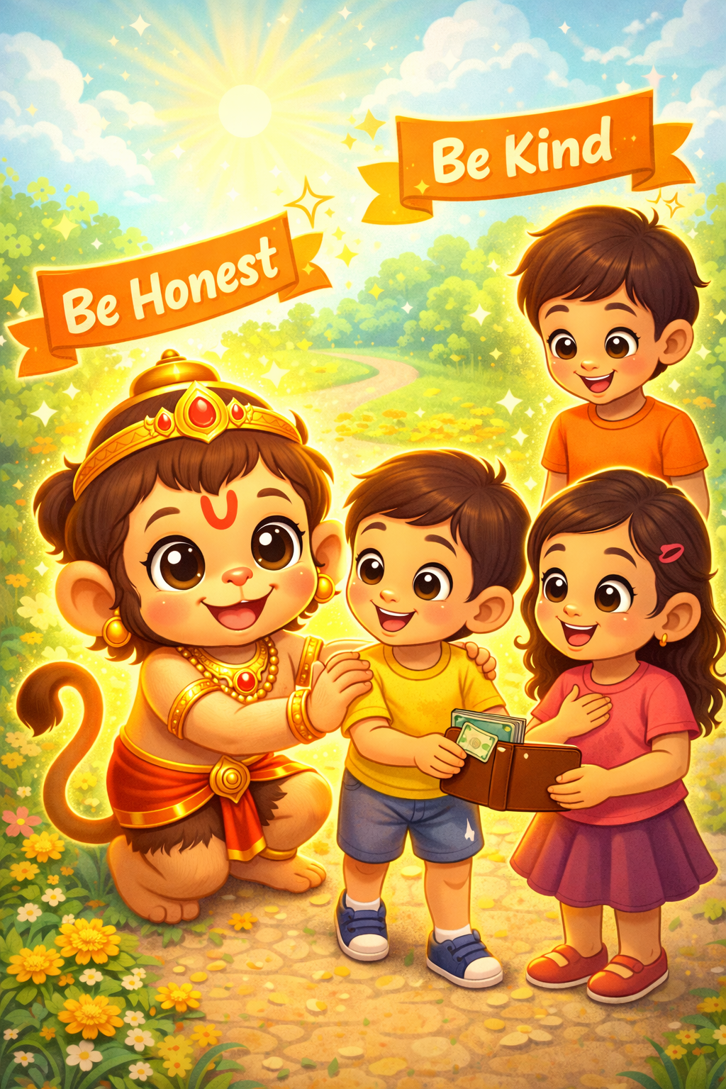 Hanuman teaching kids good values and kindness