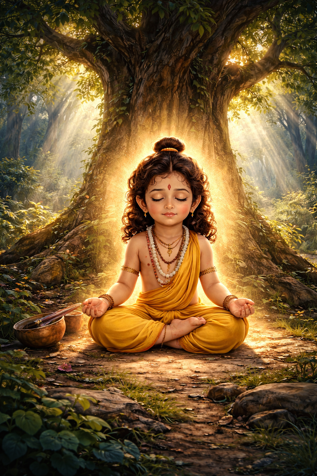 Narad Muni story for kids meditating in forest deep tapasya scene