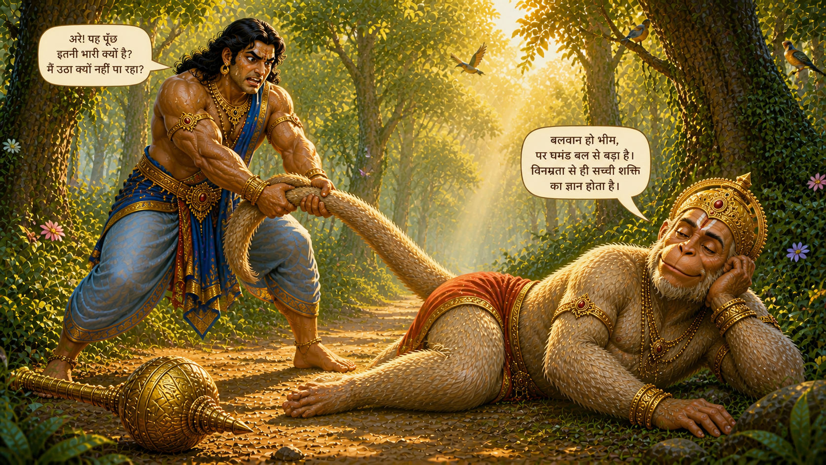 Bhima trying to lift Hanuman tail story