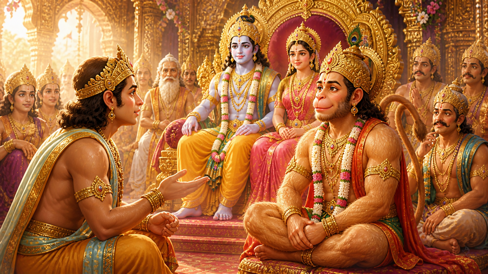 Hanuman sitting in Lord Rama royal court kids story