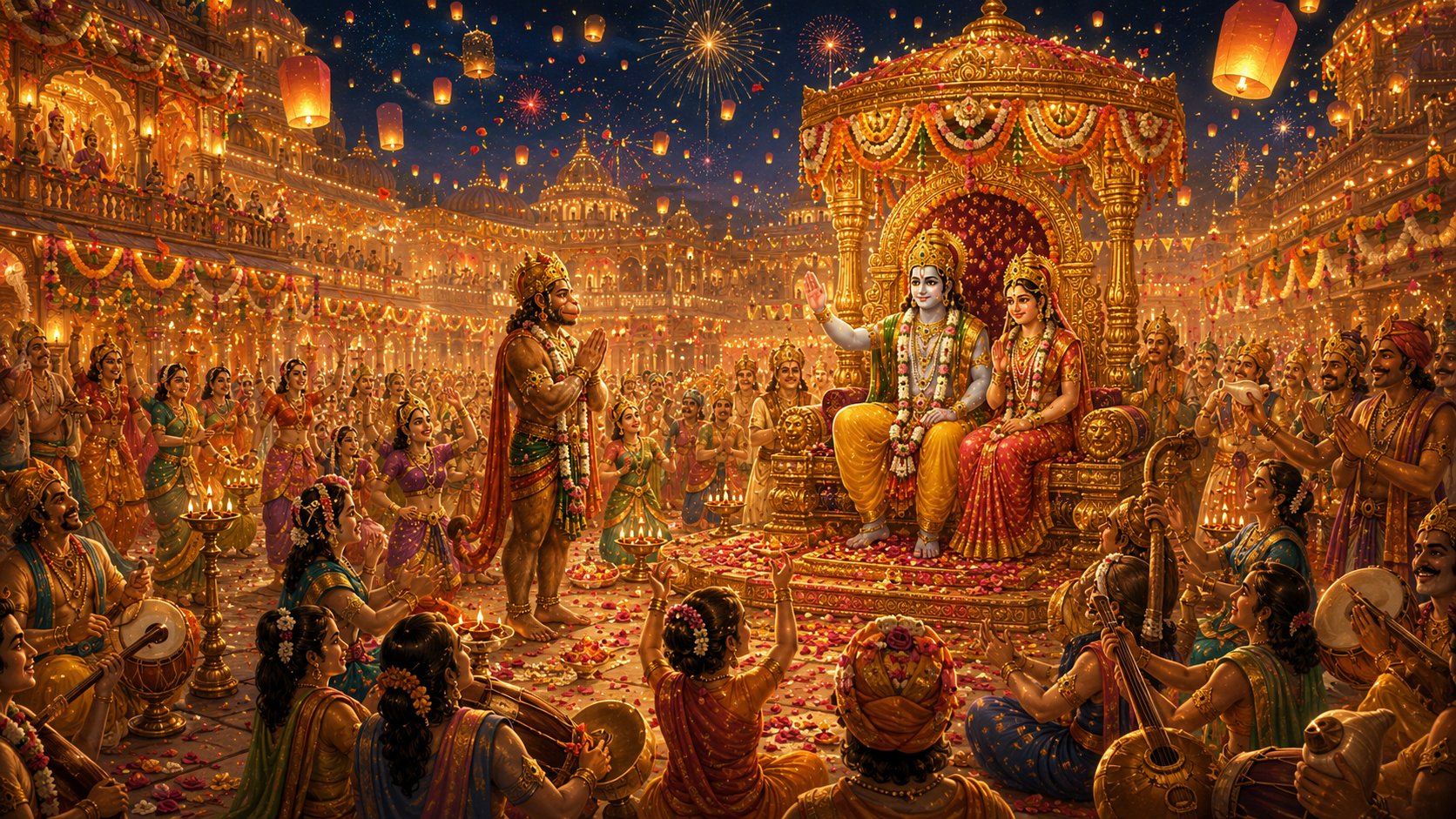 Ayodhya celebration after Rama return story illustration