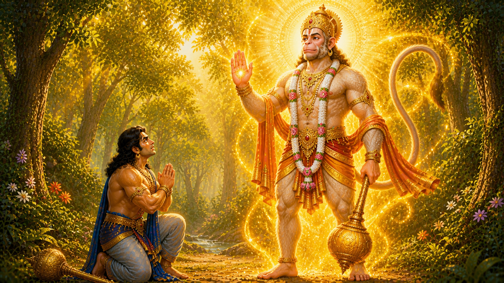 Hanuman revealing divine form to Bhima