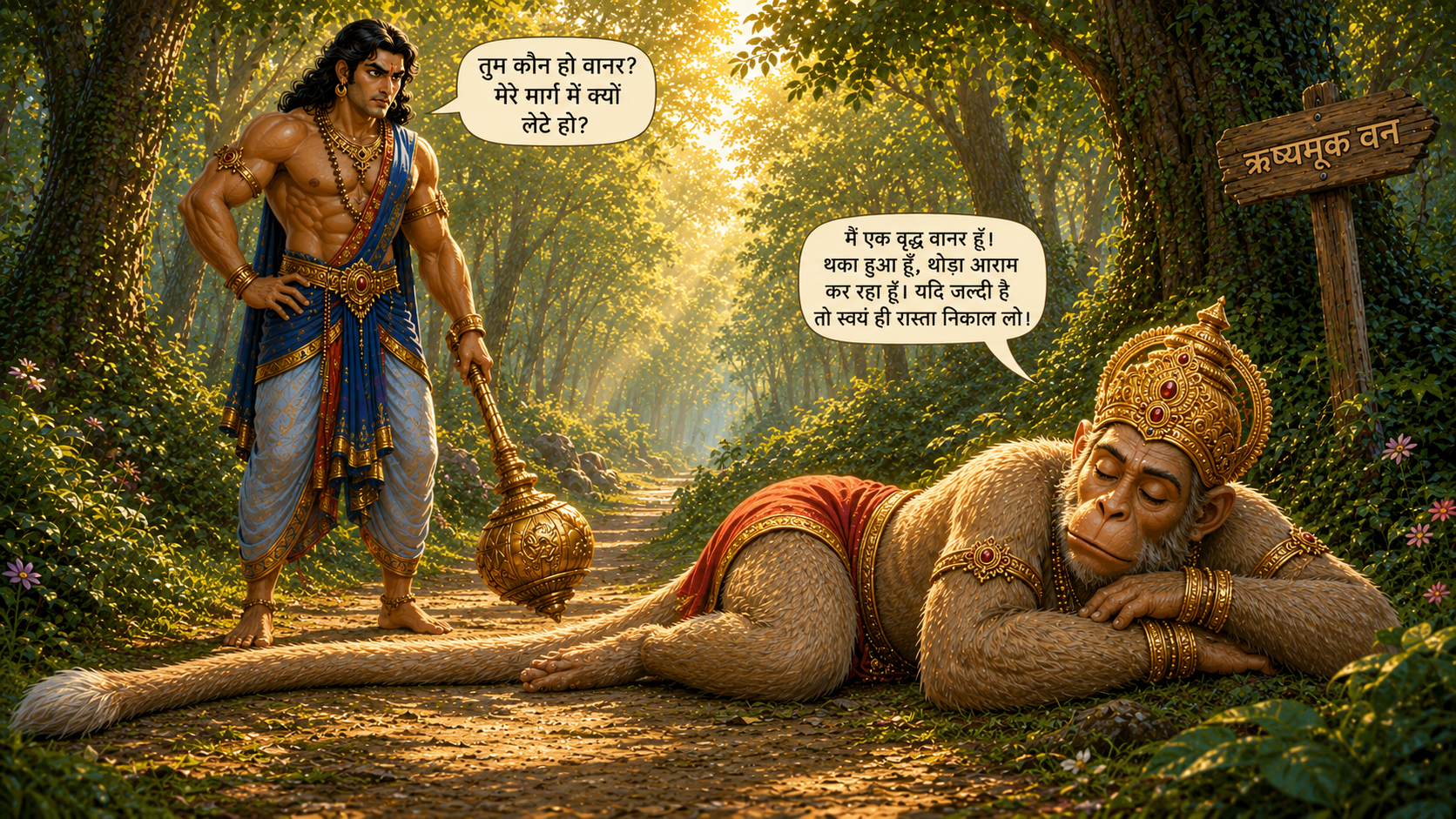 Old monkey blocking Bhima path story for kids