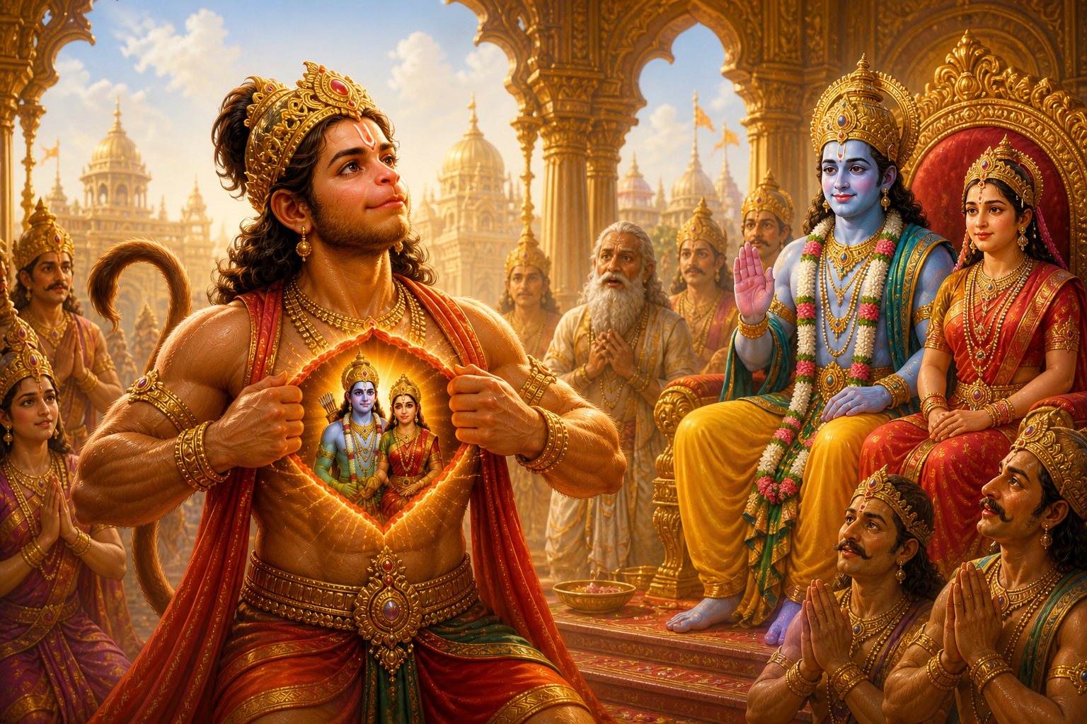 Hanuman opened his chest story for kids illustration