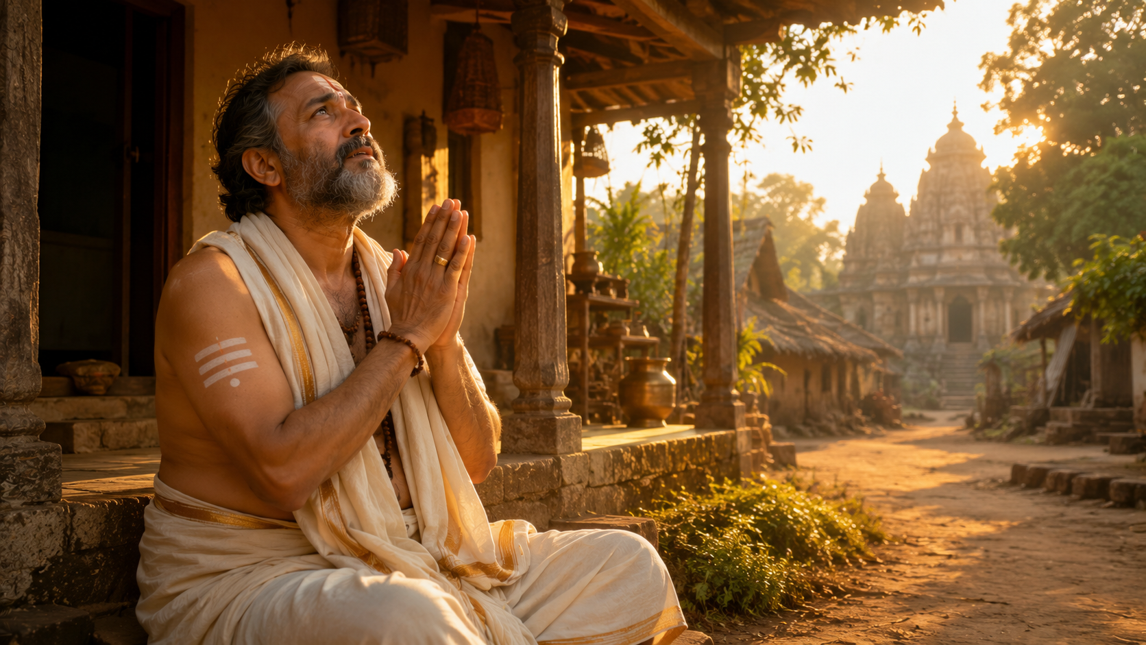 The learned Brahmin Atmadeva living a prosperous yet sorrowful life without children.