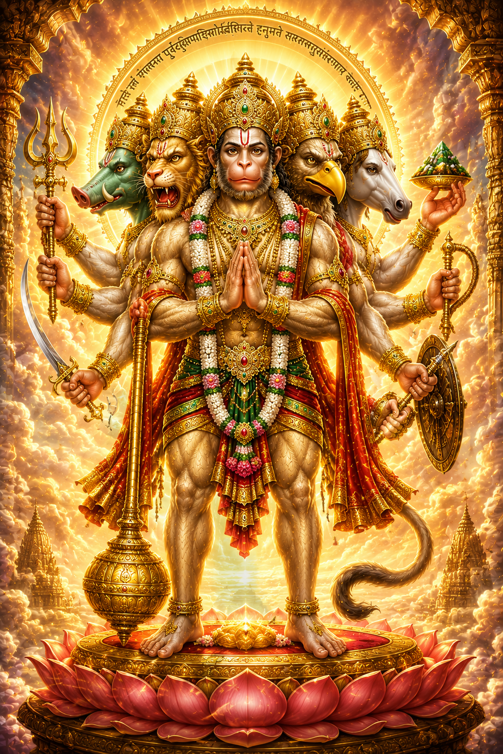Complete divine form of Panchmukhi Hanuman with five faces