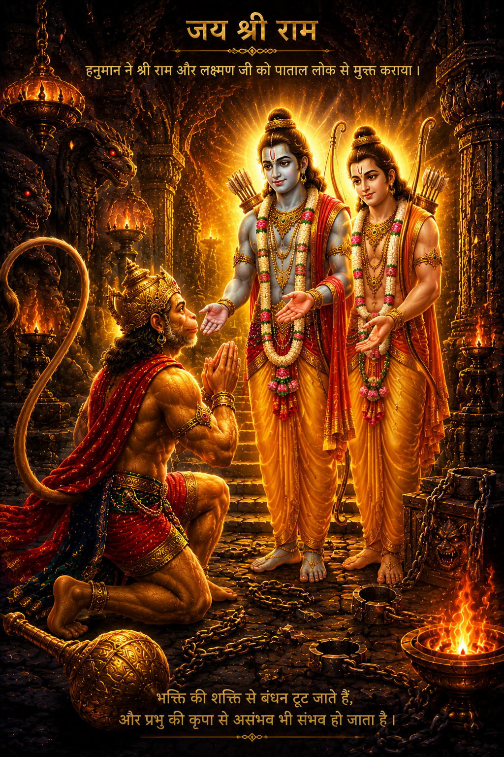 Rama and Lakshmana freed from captivity by Hanuman Ji