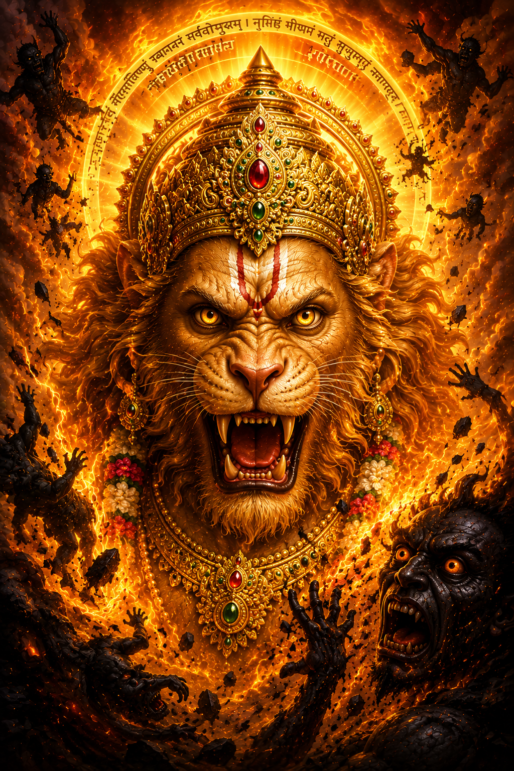 Narasimha face symbolizing fearlessness and protection from evil