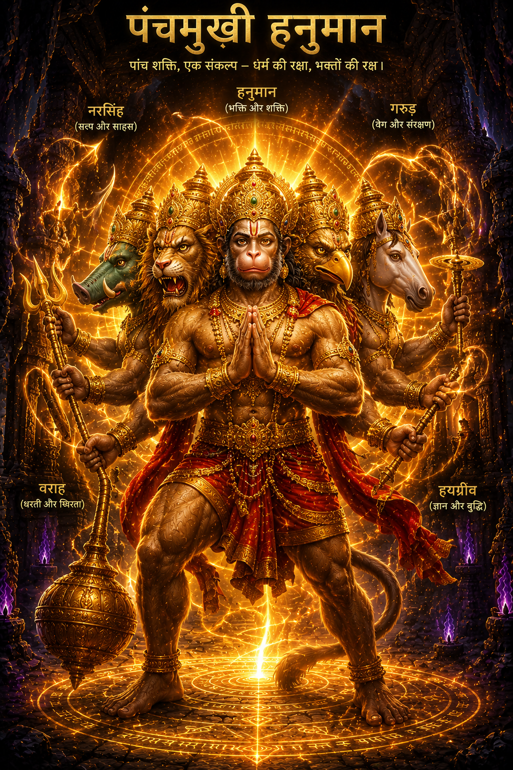 Panchmukhi Hanuman manifesting his divine five-faced form