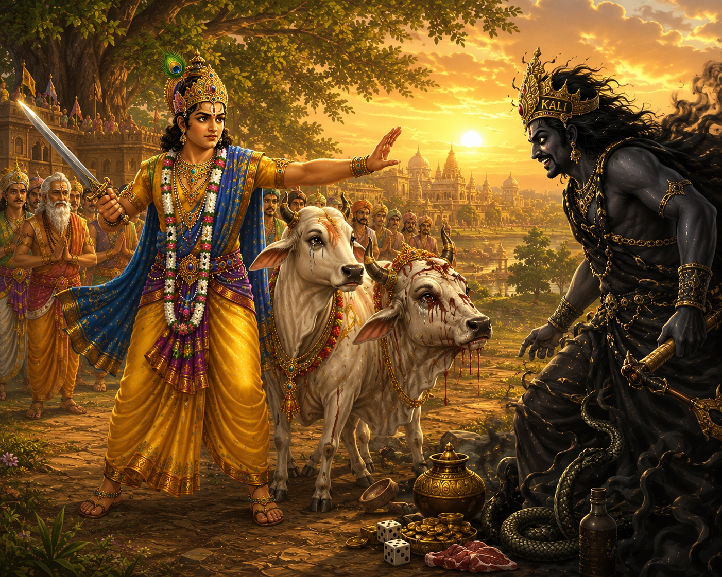 Raja Parikshit confronting Kali Purusha