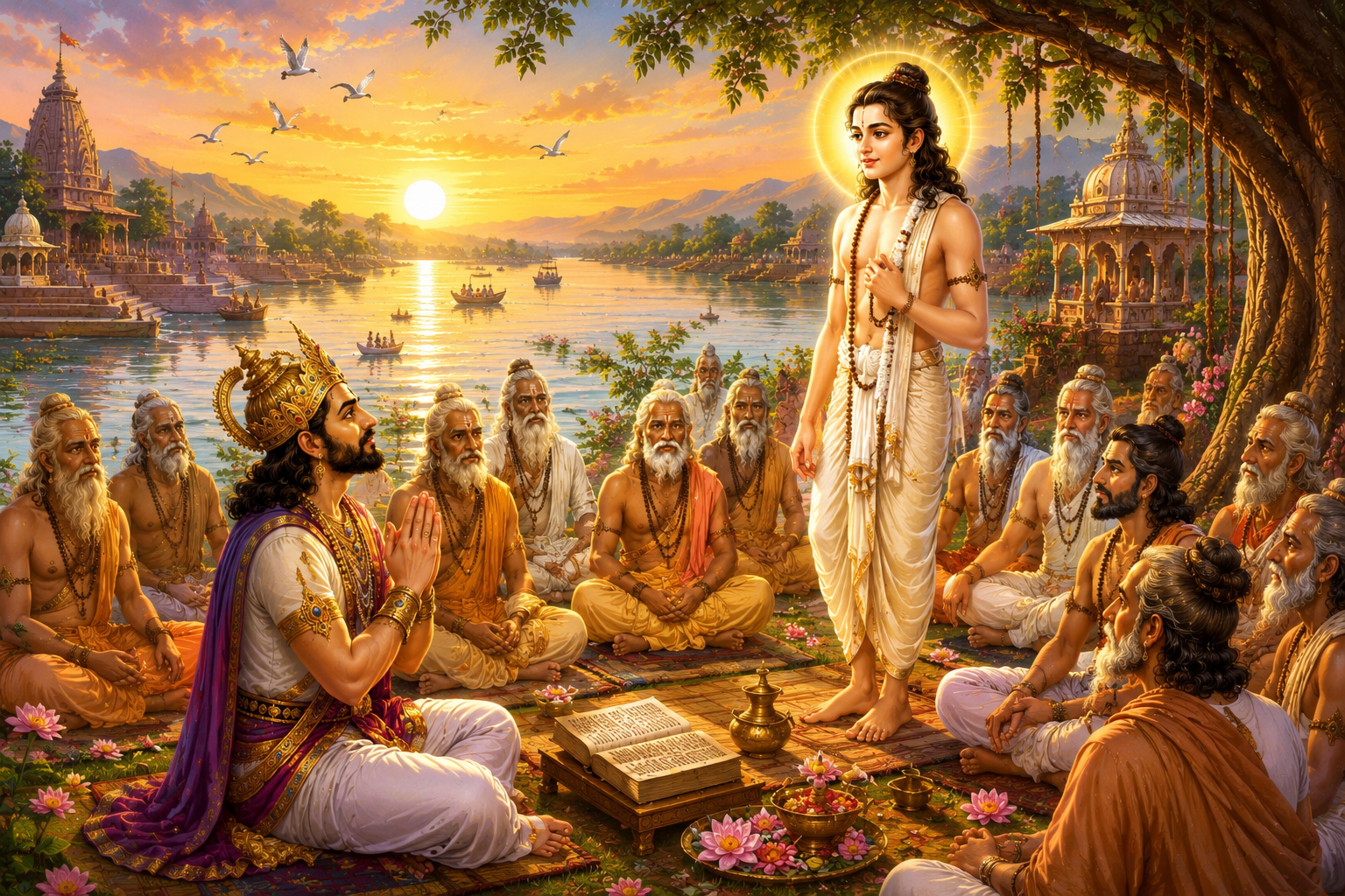 Raja Parikshit listening to Shukadeva Bhagavatam Story