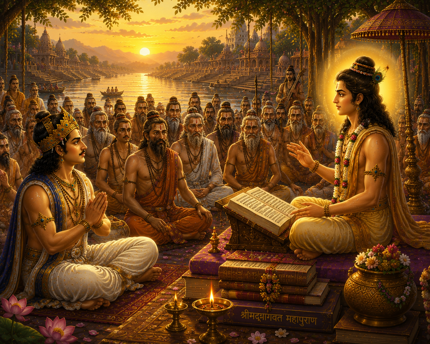 Shri Shukadeva narrating Srimad Bhagavatam to Raja Parikshit
