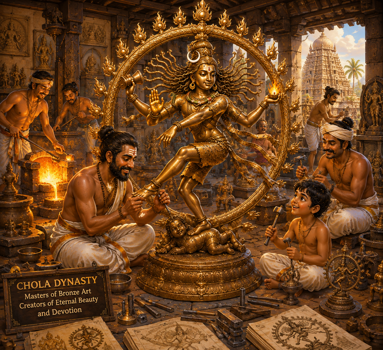 Chola bronze Nataraja sculpture with Apasmara beneath the feet