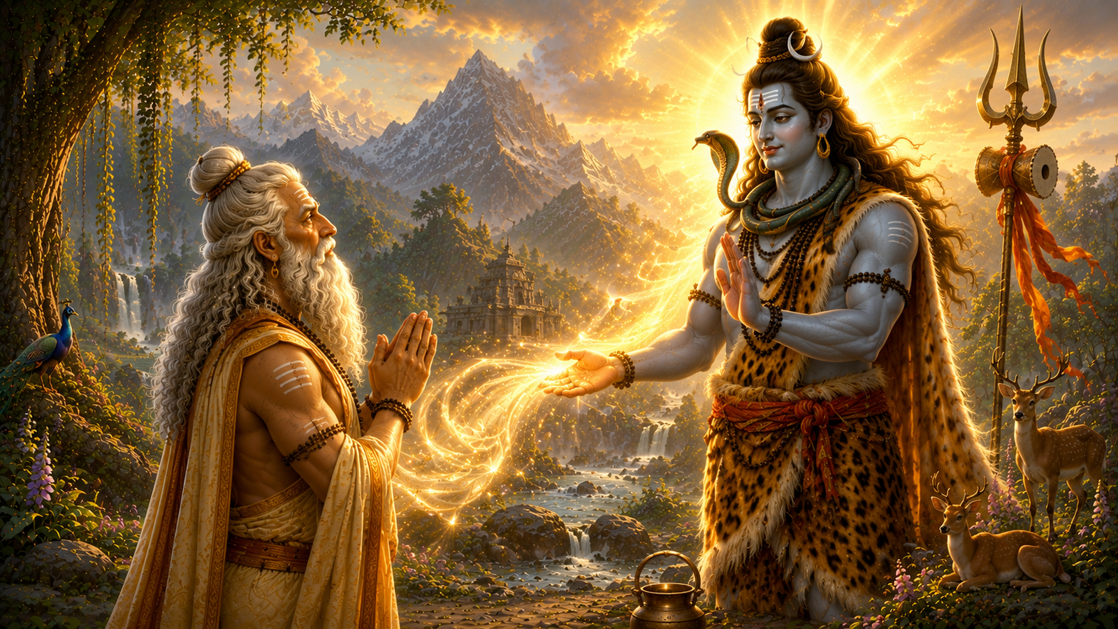 Lord Shiva granting the divine Sanjeevani Vidya to Shukracharya