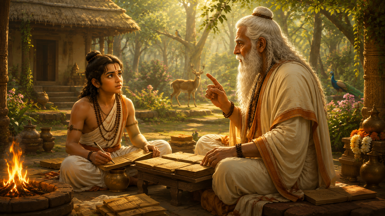 Young Shukracharya learning ancient wisdom in his ashram