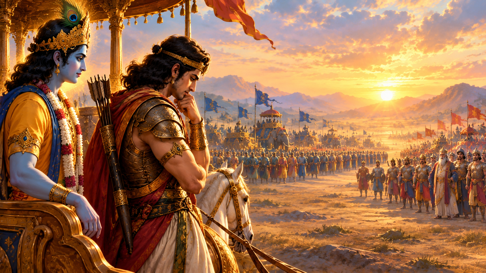 Arjuna sees his relatives, teachers and friends on the battlefield of Kurukshetra