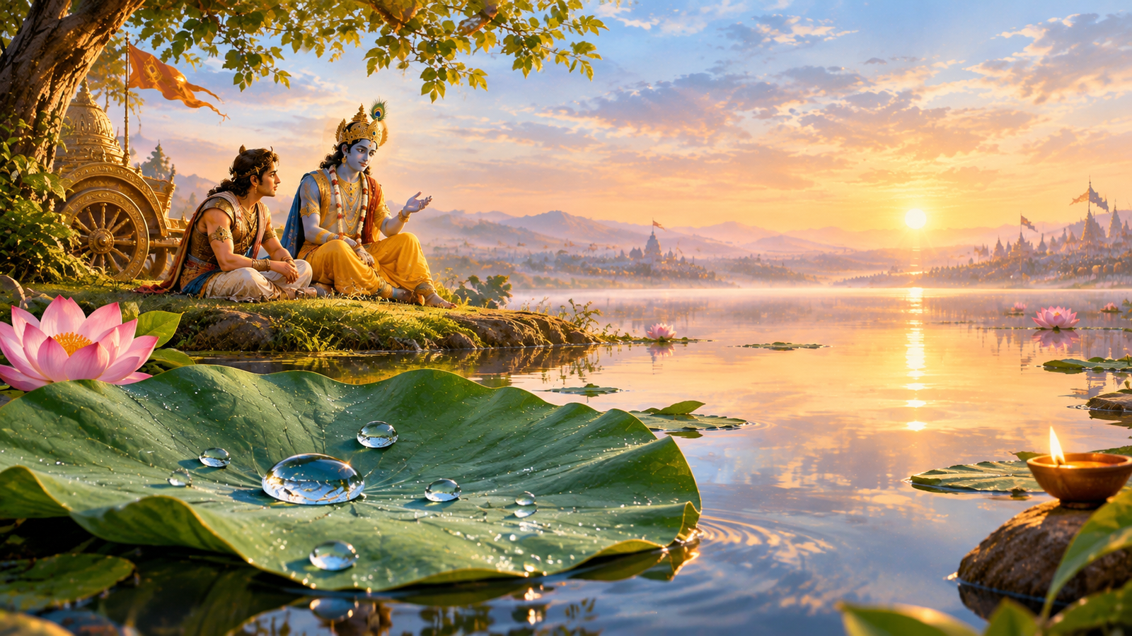 Lord Krishna explaining Karma Sannyasa Yoga to Arjuna in Bhagavad Gita Chapter 5