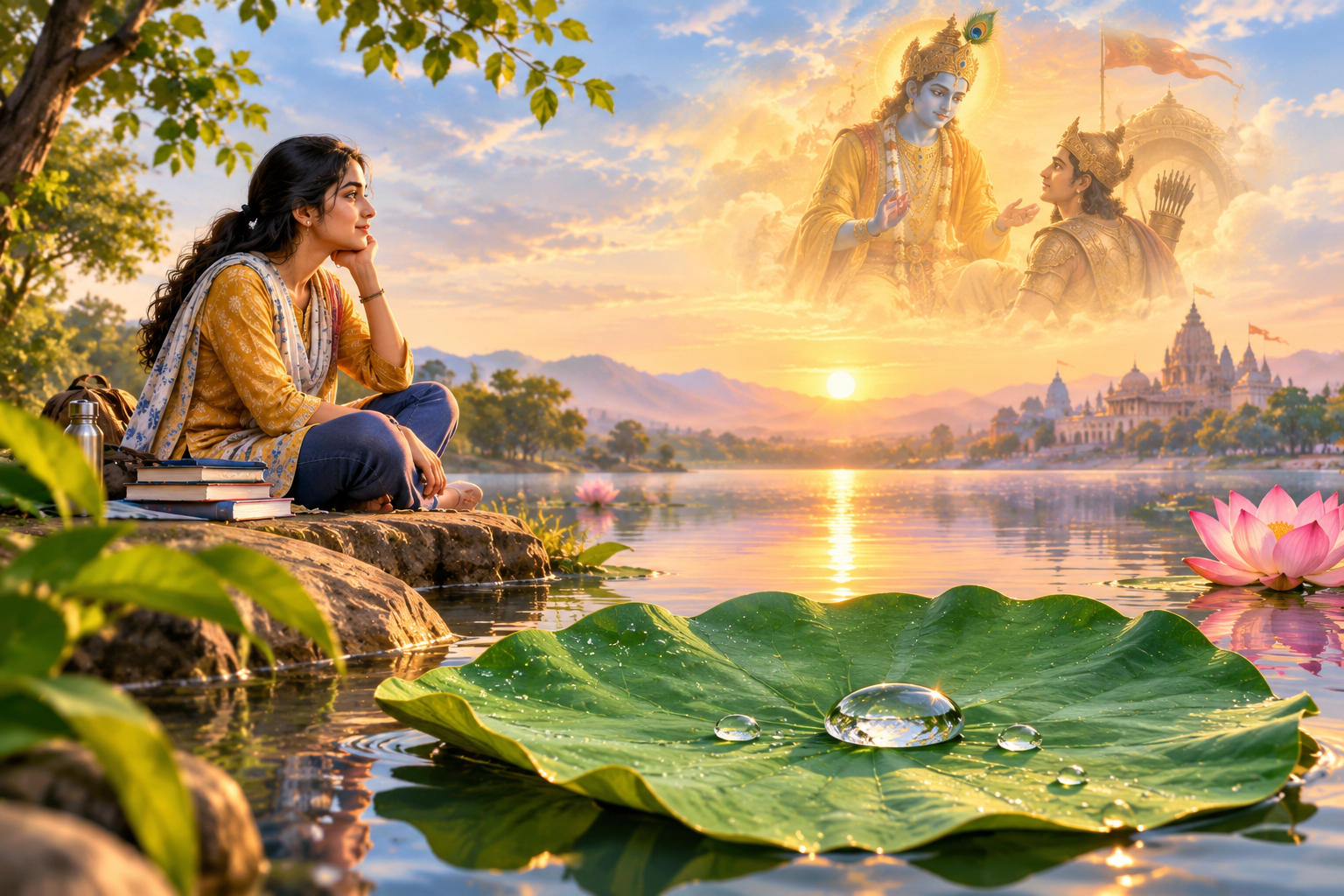Symbolic lotus representing inner peace and detachment in Bhagavad Gita Chapter 5