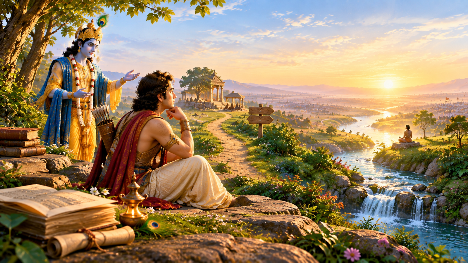 Lord Krishna explaining knowledge and deeper understanding to Arjuna in Bhagavad Gita Chapter 7