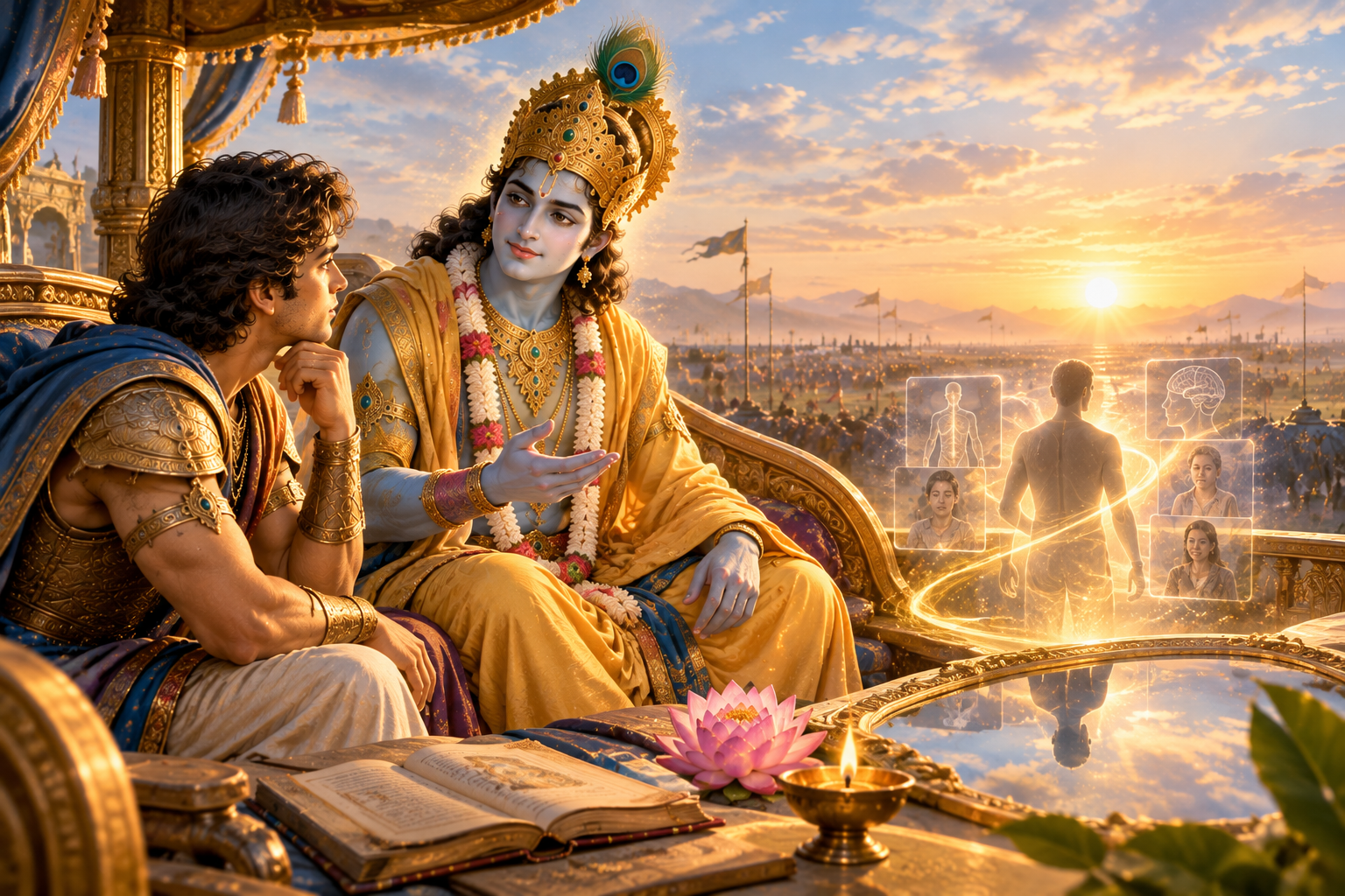 Lord Krishna explaining the field and the knower of the field to Arjuna in Bhagavad Gita Chapter 13