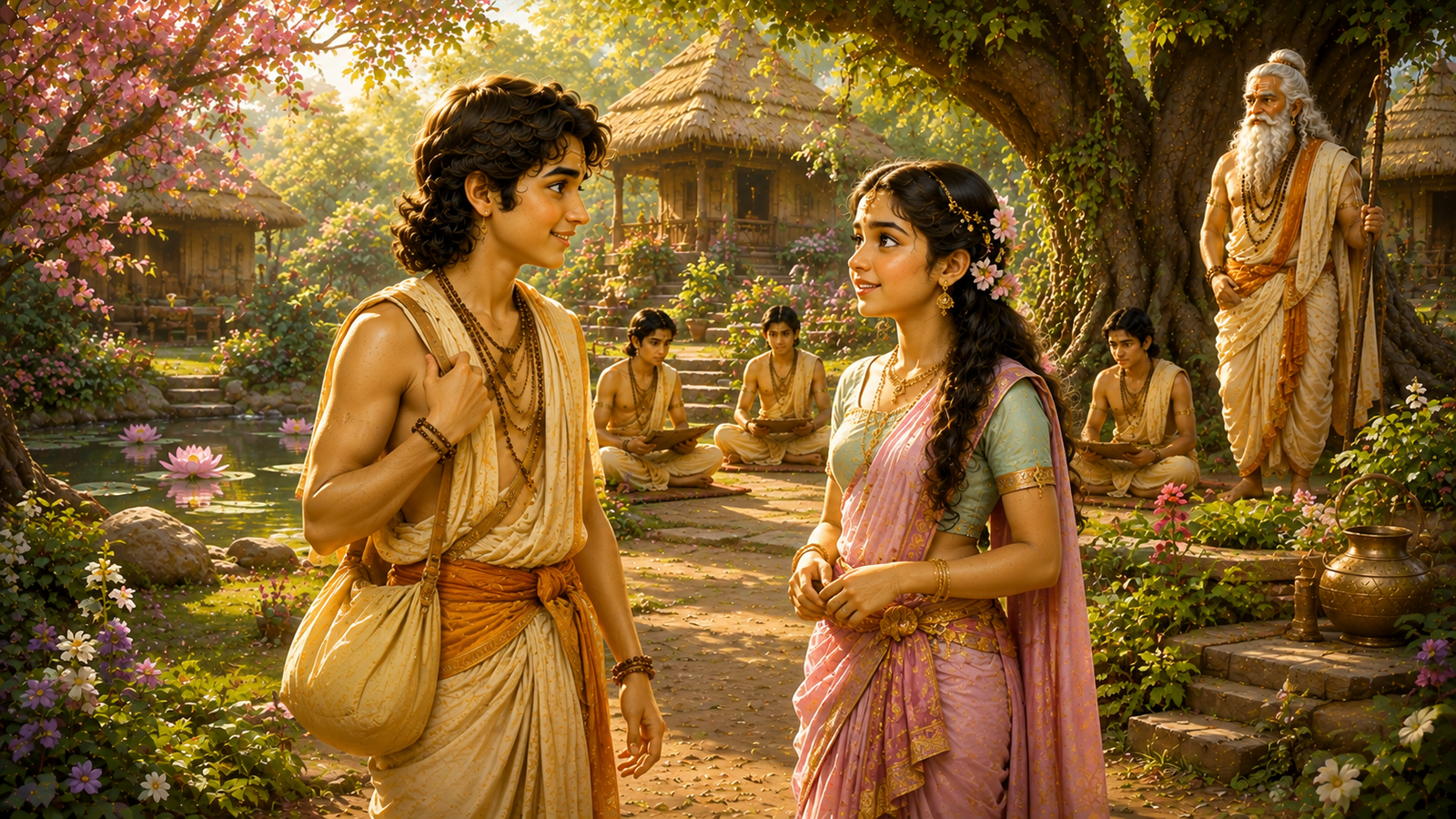 Kacha meeting Devayani at Shukracharya's peaceful ashram