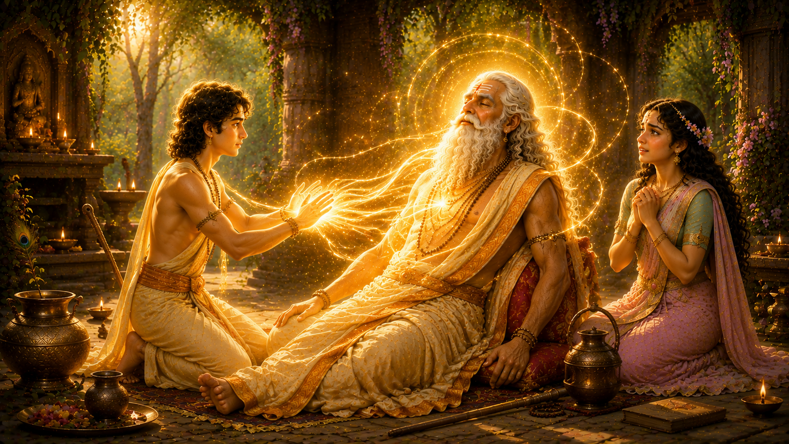 Kacha using Sanjeevani Vidya to restore Shukracharya with golden divine energy