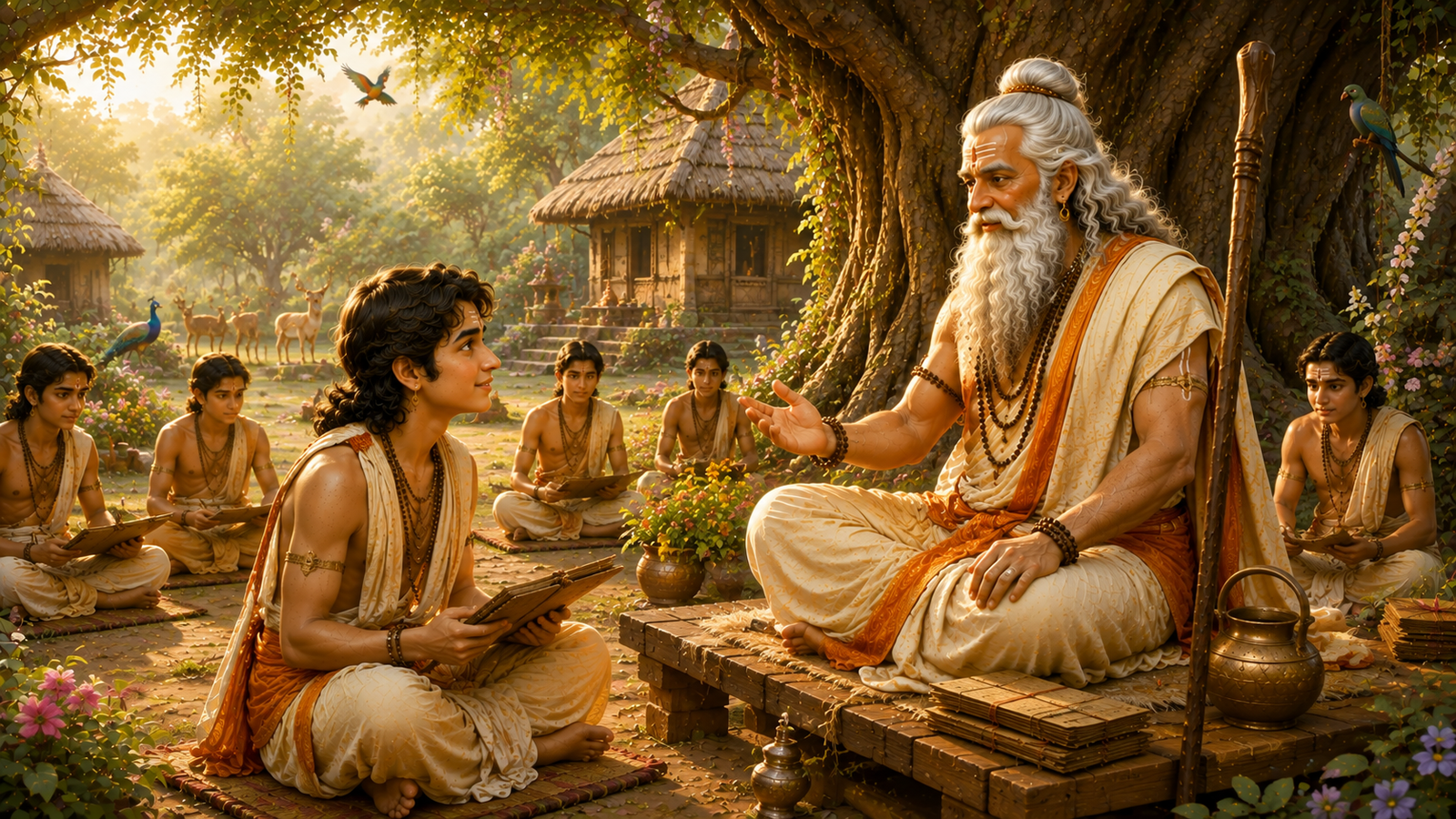 Kacha becoming a devoted student of Shukracharya