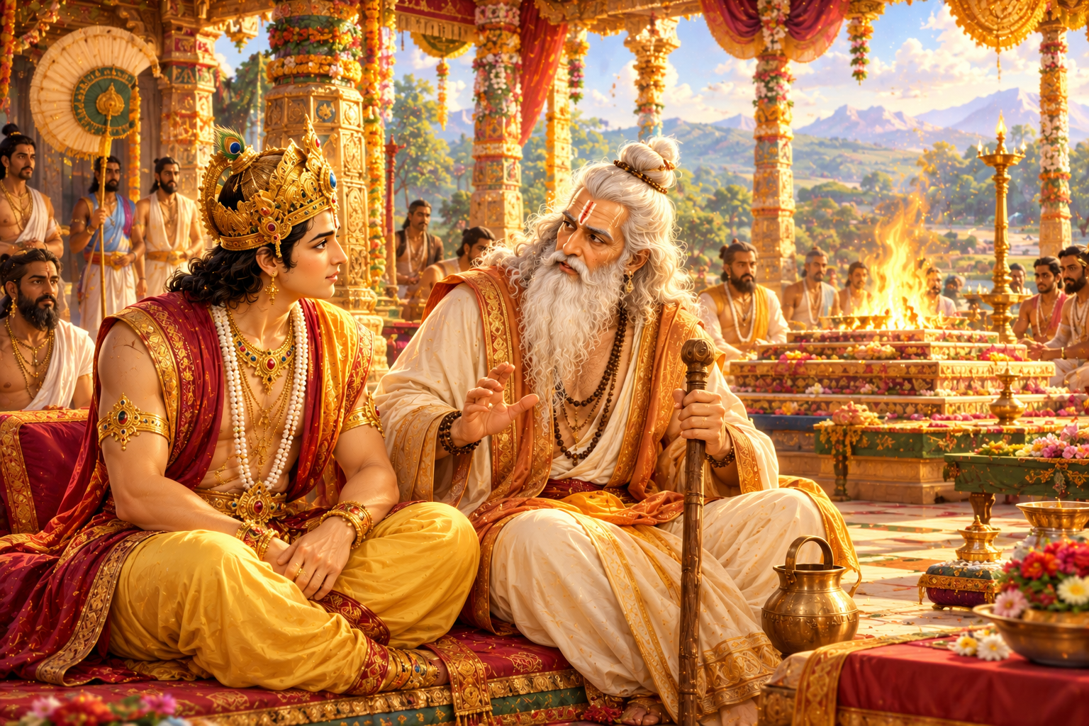 Shukracharya guiding King Bali during the grand yajna