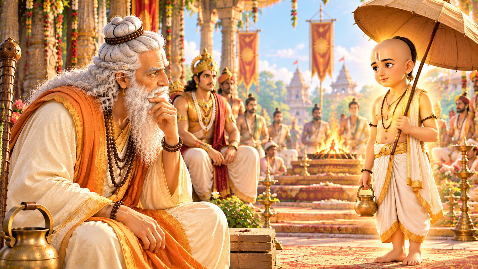Shukracharya recognizing Vamana during King Bali's grand yajna