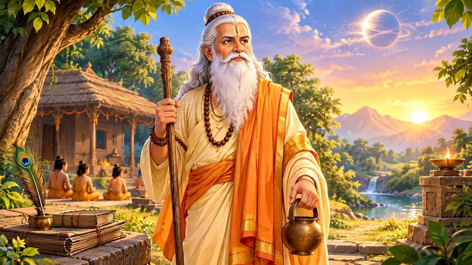 Shukracharya Story for Kids – ancient sage and guru in a peaceful ashram