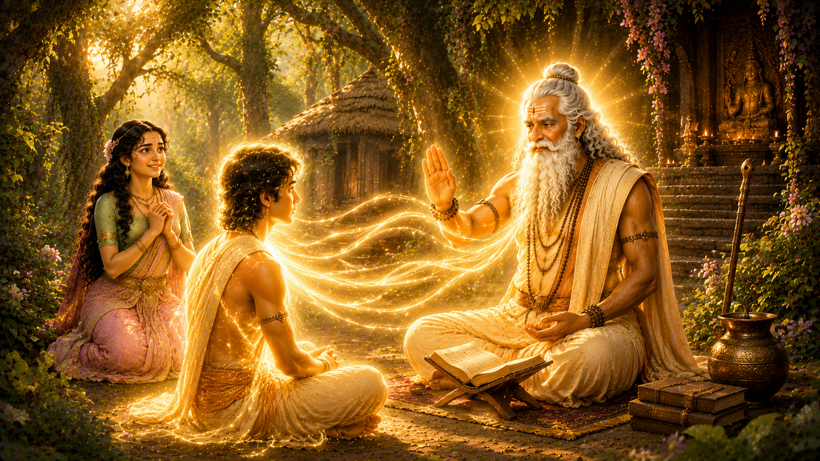 Shukracharya teaching Kacha the divine Sanjeevani Vidya