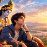 Young man reflects as Krishna guides him toward inner clarity in Bhagavad Gita for Gen Z