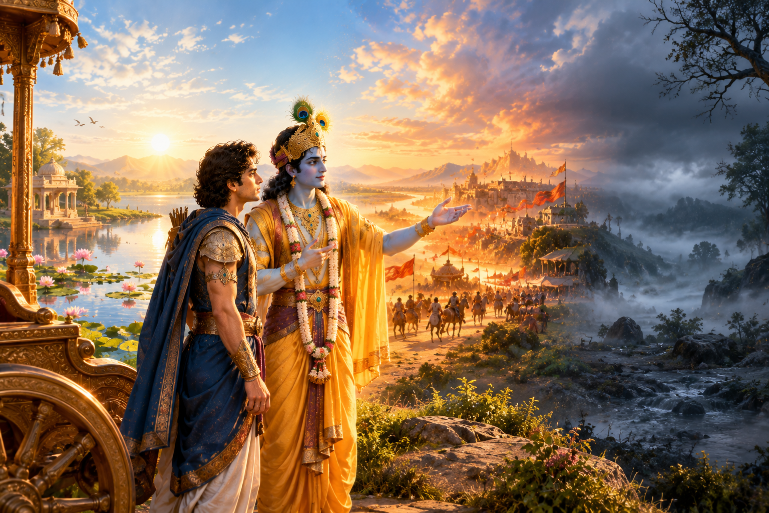 Lord Krishna explaining the three gunas to Arjuna in Bhagavad Gita Chapter 14
