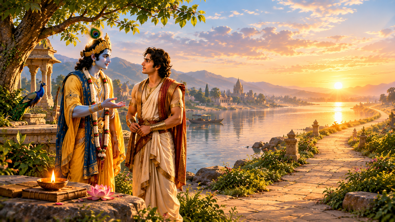 Lord Krishna giving the final teachings of Bhagavad Gita to Arjuna in Chapter 18